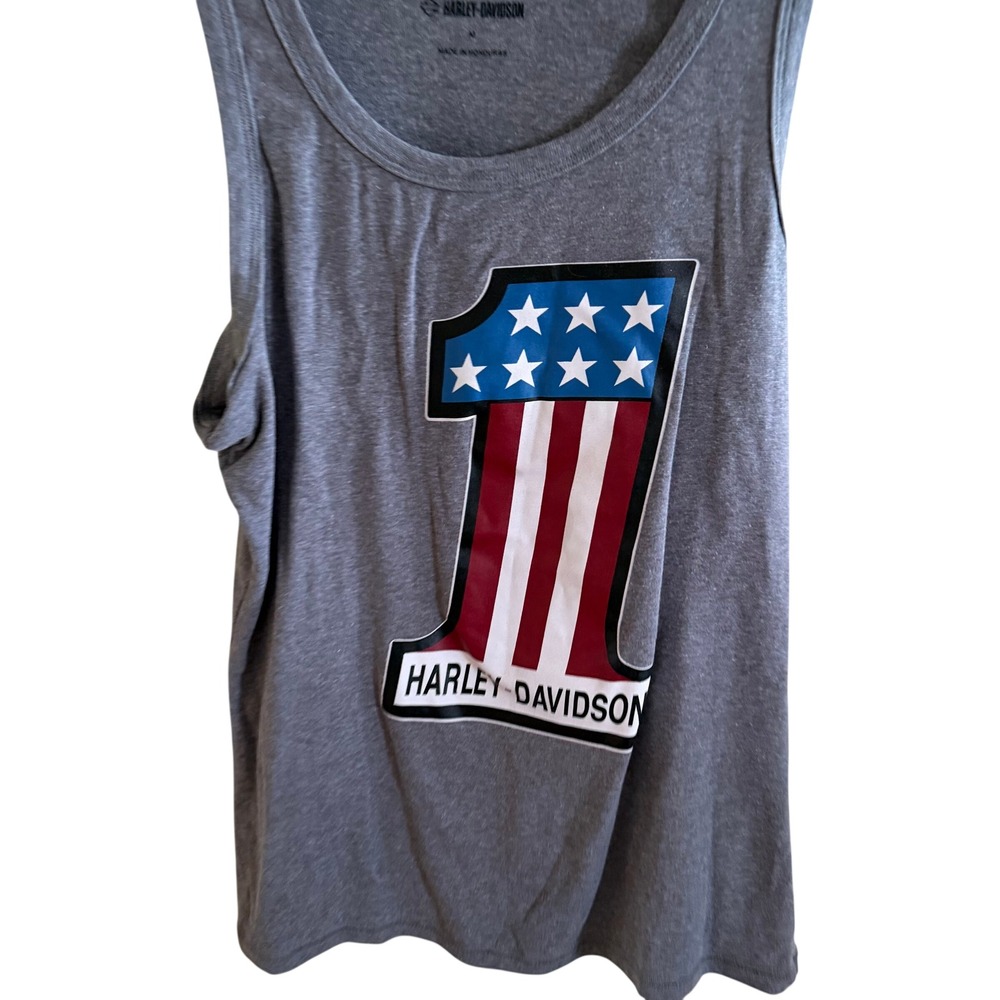 Harley-Davidson Womens Gray #1 Stars and Stripes Logo Tank Top Size M